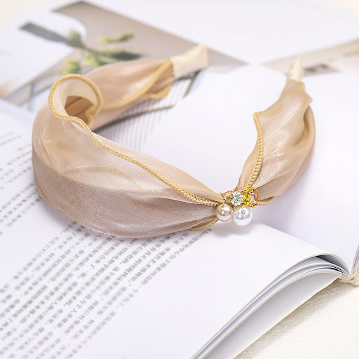 Title 4, Satin bright silk fabric hairband with rhinesto...