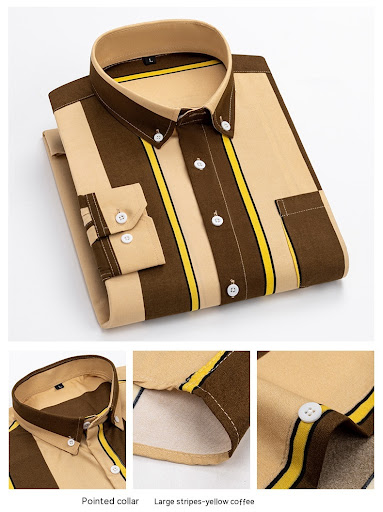 Title 4, Mens Casual Long Sleeve Wide Striped Shirt off...