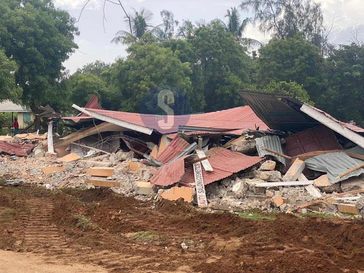 A demolished which was built on land earmarked for the construction of the Sh 500 million county headquarters on April 4, 2024