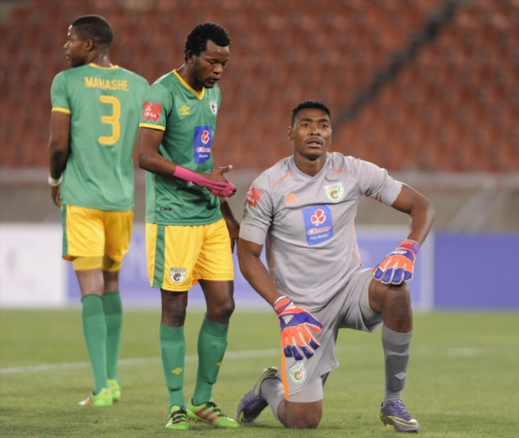 Masuluke Oscarine of Baroka FC and Shaku Olaleng of Baroka FC during the Absa Premiership match between Baroka FC and Chippa United at Peter Mokaba Stadium on September 28, 2016 in Polokwane.