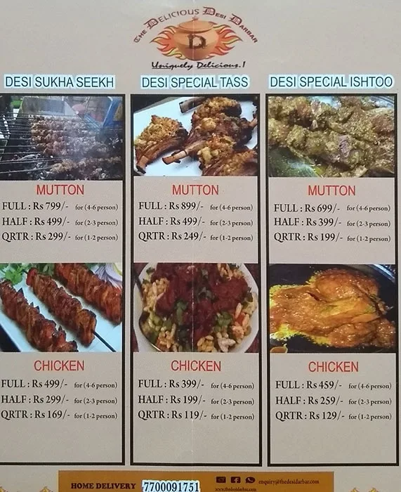 The Delicious Desi Darbar menu 