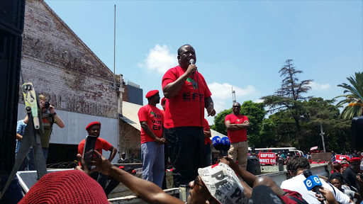 EFF leader julius Malema addresses marchers.