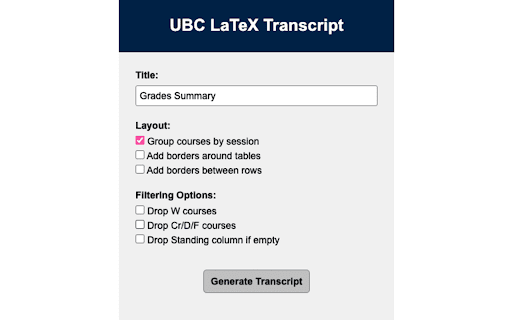 UBC LaTeX Transcript