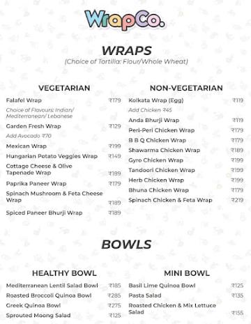 Wrap Co. menu 