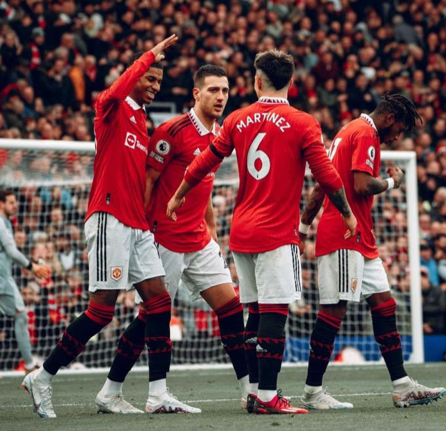 Manchester United players celebrate during a recent match