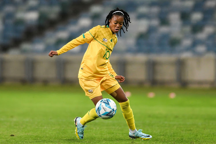 Banyana Banyana player Linda Motlhalo during the International Friendly match against Brazil at Moses Mabhida Stadium on September 05, 2022.