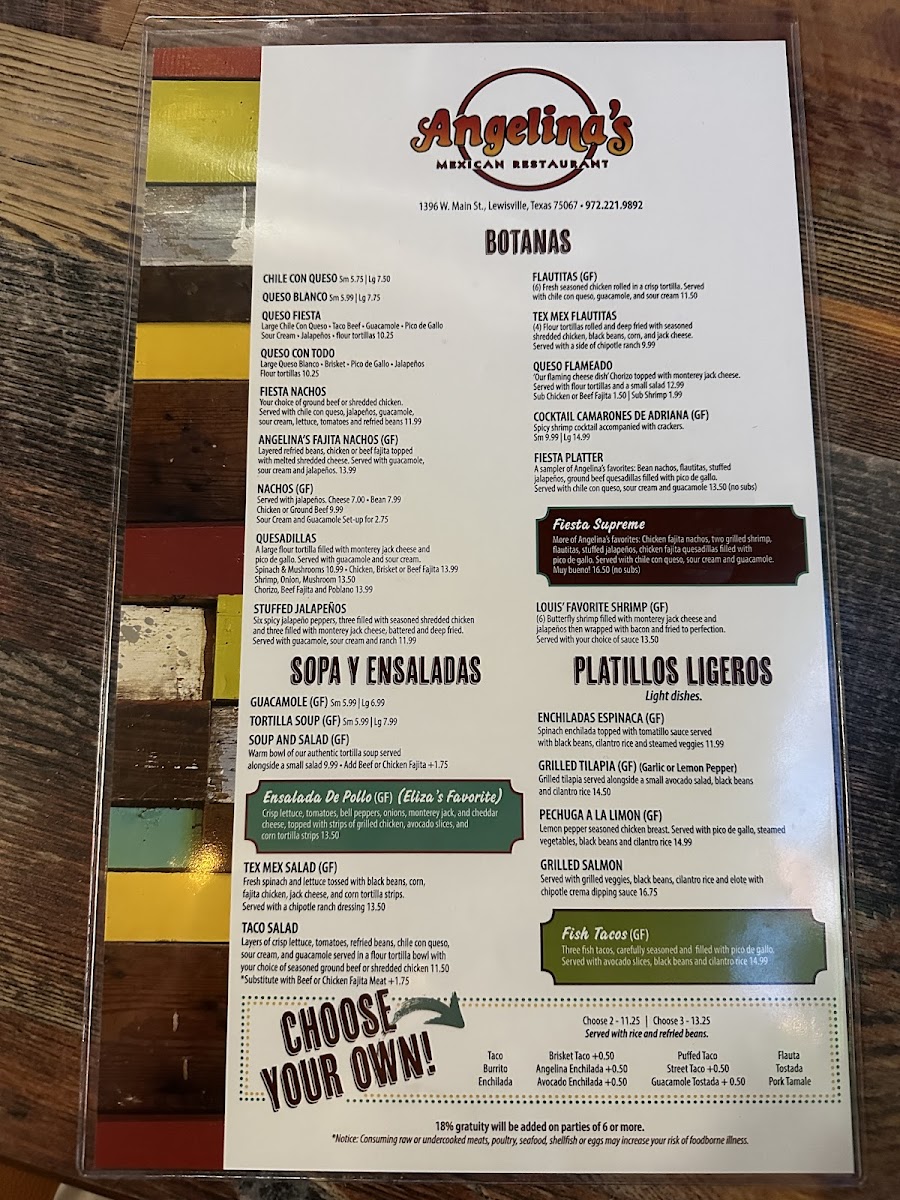 Angelina's Mexican Restaurant gluten-free menu