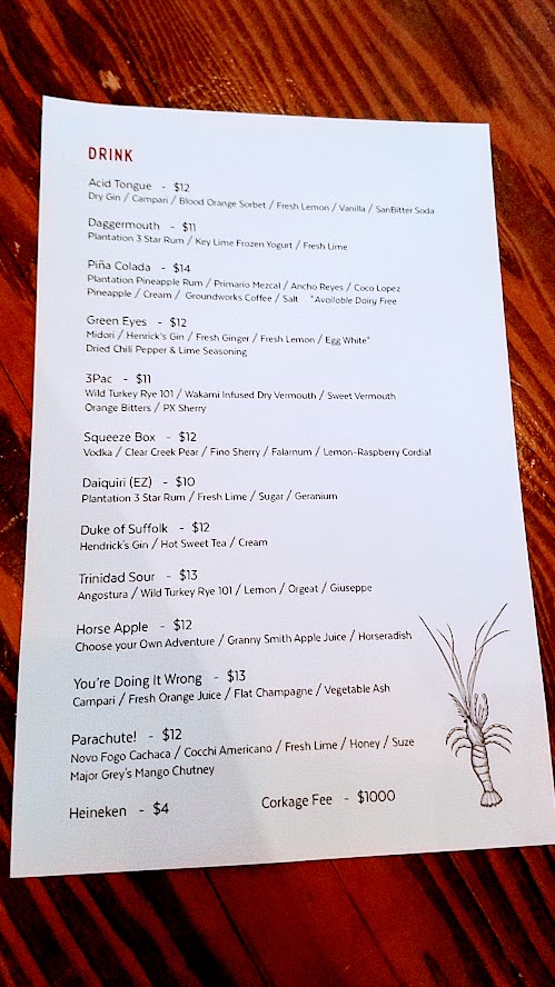 Cocktail list of a dozen drinks at pop up Shipwreck PDX at Taqueria Nueve in May