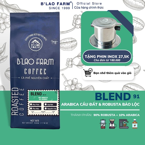 Cà Phê Nguyên Chất Blend B’lao Farm 90% Cà Phê Robusta 10% Cà Phê Arabica Cà Phê Rang Mộc Pha Phin Pha Máy Ngọt Hậu C91