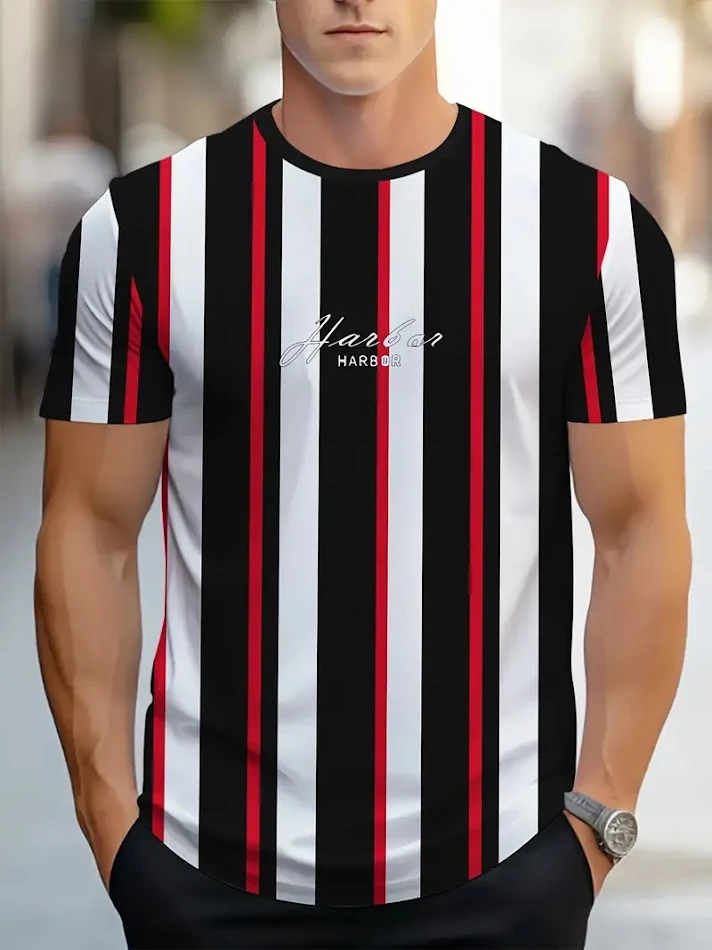 Camiseta a rayas de moda de carnaval para hombre. ¡Estilo vibrante y cómodo! Perfecta para celebrar con alegría y destacar en cualquier evento.