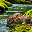 Rabbit by the stream wallpaper