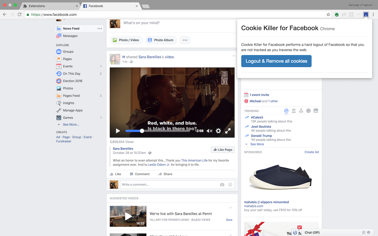 Cookie Killer for Facebook Chrome Extension Image 2