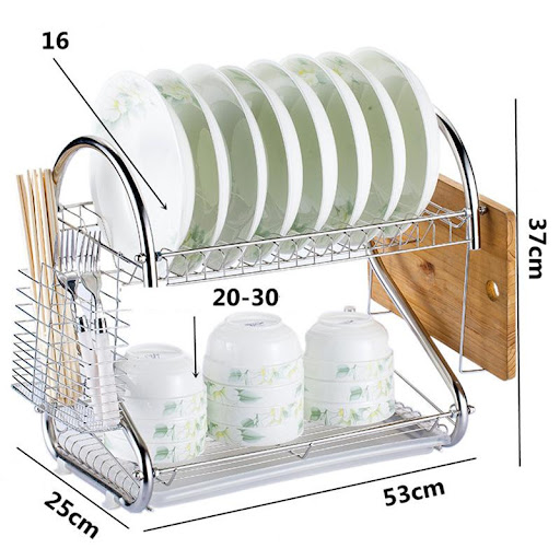 Title 2, Double Bamboo Dish Rack Kitchen Drain Rack with...
