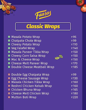 Faasos Signature Wraps & Rolls menu 