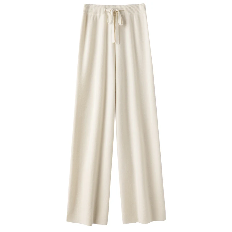Pantalones anchos de lana pura, tiro medio, efecto adelgazante, casuales y cómodos, perfectos para un look elegante y relajado.
