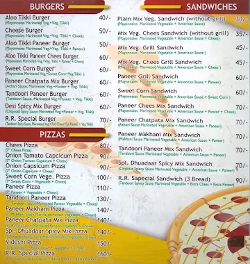 R R Bakers menu 