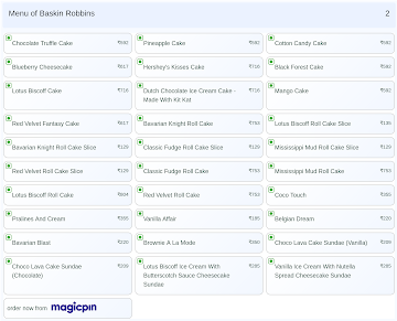Baskin Robbins menu 