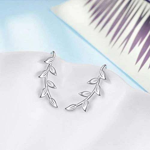Orecchini ear climber a forma di foglia in argento sterling per donne. Orecchini a lobo rampicanti, design foglia, eleganti e perfetti come regalo.
