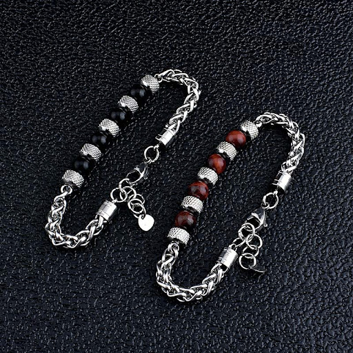 Title 6, New Tiger Eye Mens Adjustable Beaded Bracelet,...