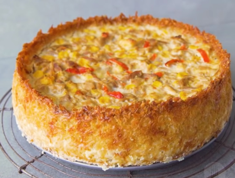 Tuna quiche with a gluten-free rice crust.