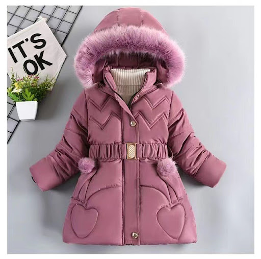 Title 14, Girls mid-length fleece-lined thickened cotton...