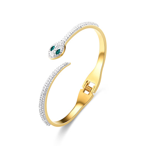 Title 5, Green Eyed Snake Stainless Steel Micro-Set Diam...