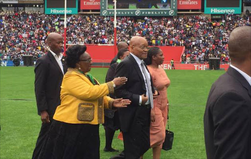 President Jacob Zuma arrives at the Ellis Park Stadium, Johannesburg, to deliver a message of support ahead of the Good Friday service of the Universal Church of Kingdom of God. Image by: Neo Goba
