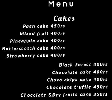 Cake Creation menu 