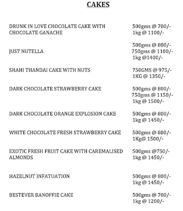 Dolcissimo Bakes menu 