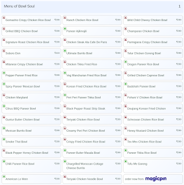 Bowl Soul menu 