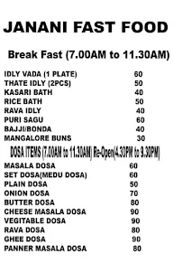 Janani Fast Food menu 1