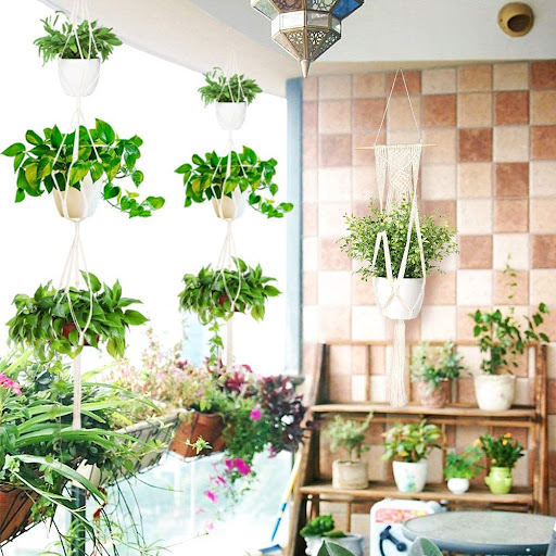 Title 6, Hand-woven Flower Pot Net Pocket DIY Hanging Ro...