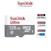 Thẻ Nhớ Micro Sdxc Sandisk 128Gb Upto 100Mb/S 533X Ultra Uhs - I + Đầu Đọc Thẻ