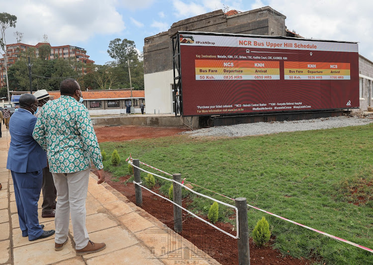 President Uhuru Kenyatta and former Prime Minister, Raila Odinga, inspecting government projects in Nairobi CBD on April 1./PSCU