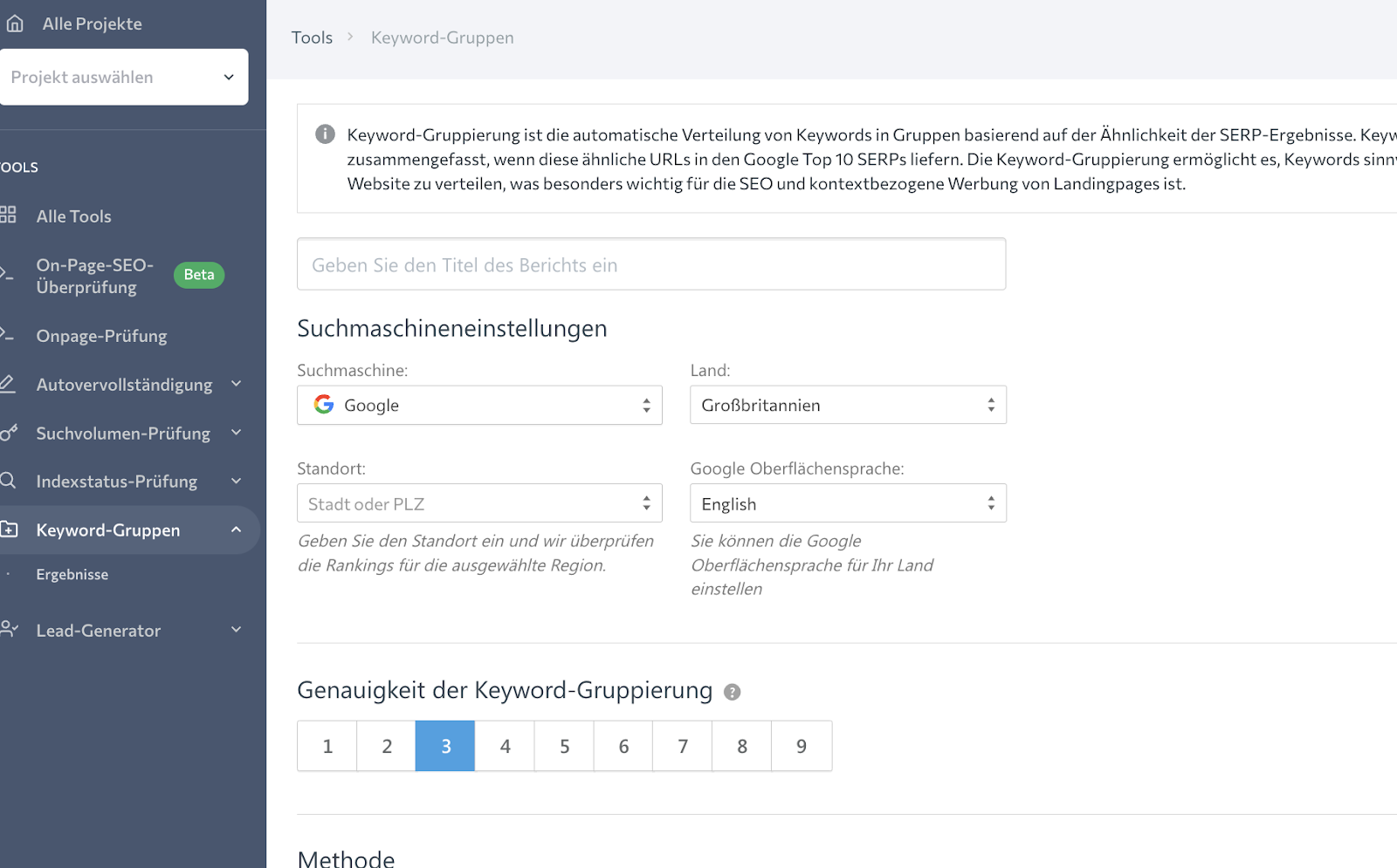 Einstellungen in Keyword Grouper