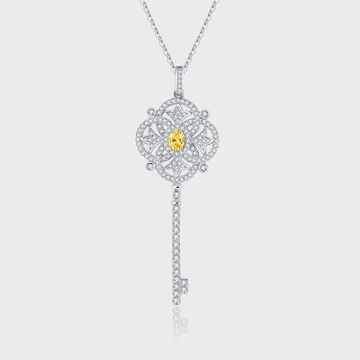 Title 2, Luxury Ascot Yellow Diamond Key Pendant with He...