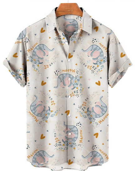 New Cute Cat Print Shirt Men Hawaiian Shirt Summer Casual... - 3