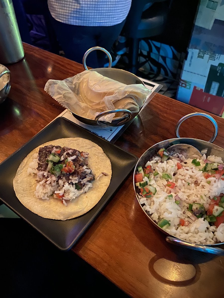 Side of Corn Tortillas. Side of Rice and Beans.