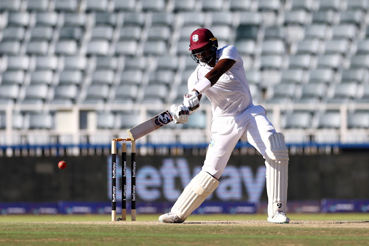 West Indies' Jason Holder plays a cut shot on day two of the second Test against South Africa at the Wanderers in Johannesburg on March 9 2023.