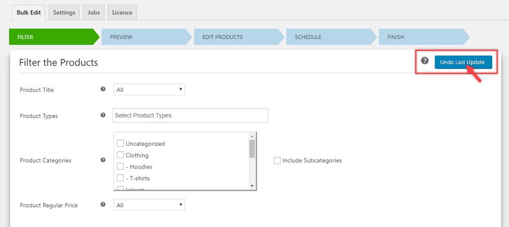 Edição em massa do ELEX WooCommerce Desfazer