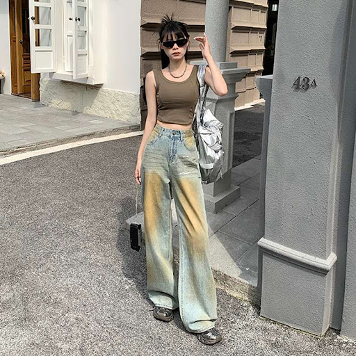 Title 2, American Retro Mud Yellow Wide Leg Jeans for wo...