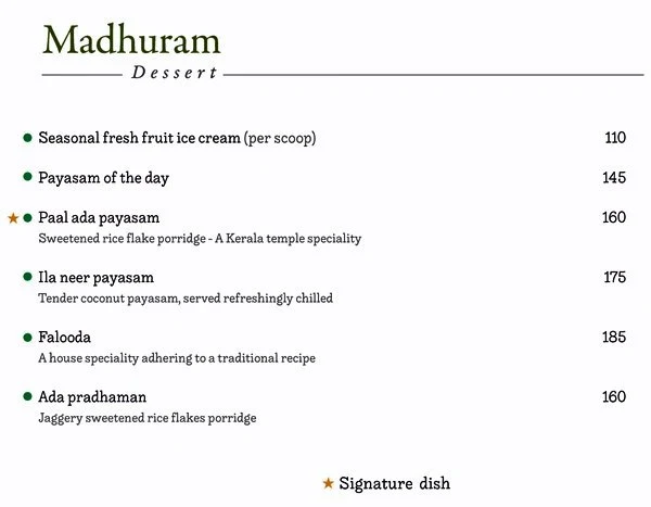 Ente Keralam menu 