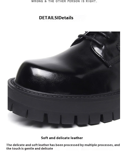 Title 5, Black Leather Shoes Thick Bottom Elevator Wild ...