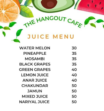 The Hangout Cafe menu 