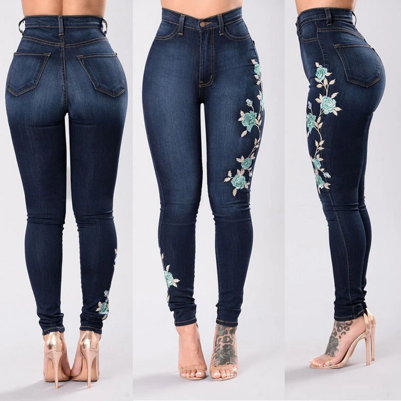 Women's embroidered jeans, denim trousers offering comfort and style. Find your perfect pair of embroidered jeans for an
