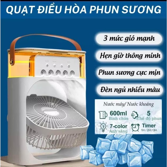 Quạt Phun Sương Điều Hòa Để Bàn Mới 2023 - Quạt Điều Hoà Mini Phun Sương Hẹn Giờ Kèm Đèn Led Chiếu Sáng 7 Màu Te