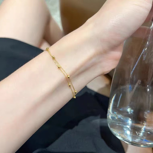 Title 6, 18K Gold Double Layer Pearl Star Bracelet. Enha...
