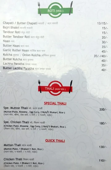 Hotel Hari Om Palace menu 