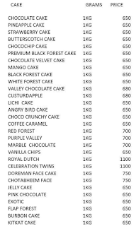 Saileela cake shop menu 2