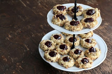 Raspberry Walnut Thumbprint Cookies